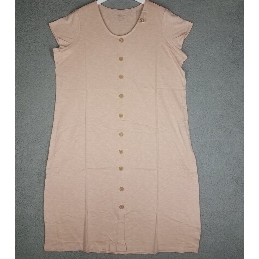 NEW Denim & Co. Naturals Midi Dress Women's 2X Soft Pink Button Front Slub Knit